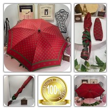 CHIC VINTAGE GUCCI GG SHERRY LINE MONOGRAM RED  GREEN WEB STRIPE UMBRELLA 