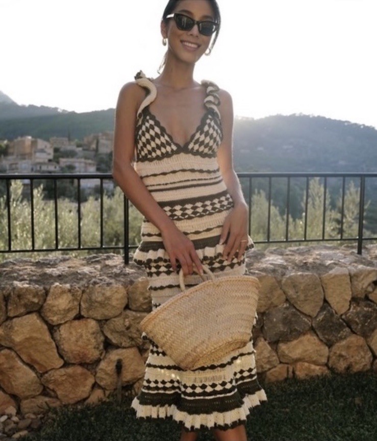 Zimmermann Devi Frill Cotton Crochet Midi Dress Size 0/AU 8/US 4 Cross Back Tie