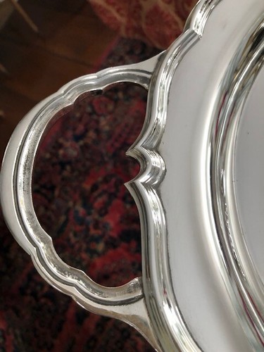 Antigua bandeja ovalada de placa de plata inglesa Sheffield - con soporte - Imagen 7 de 9