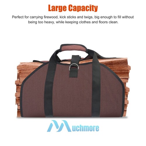Firewood Carrier Bag Heavy Duty Waxed Canvas Wood Holder for Fireplace Camping - Bild 4 von 20