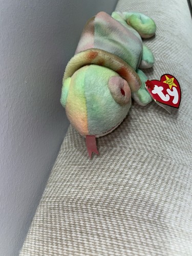TY BEANIE BABY 9" REGENBOGEN DER LEGUAN CHAMÄLEON SPIELZEUG 1997 (ETIKETTENFEHLER) NICHT MEHR ERHÄLTLICH - Bild 11 von 11