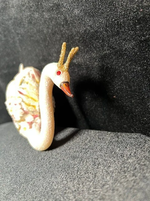 Raro adorno vintage de clip de Navidad de vidrio polaco Whitehurst - princesa cisne Foto 4 de 4