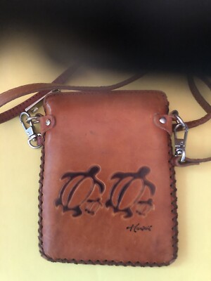 Hand Made Leather Cross-Body Sling Shoulder Pouch Purse Sea Turtles Hawaii GUC