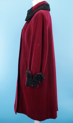 VTG Women's 40s Burgundy Wool Coat W/ Black Lambswool Trim Sz S/M 1940s - Picture 4 of 18