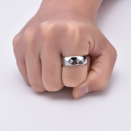 6/8mm Faceted Mens Ring Polished Fashion Engagement Band for Couple Comfort Fit - Picture 10 of 11