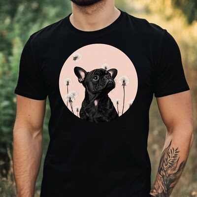 Mens Bulldog Dandelion Print Cotton T-Shirt Size XS to 5XL