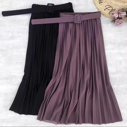 High Waist Pleated Elegant Midi Skirts with Belted New Spring Summer Solid - Bild 2 von 42