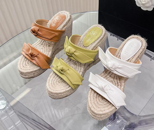 PANTOFOLA D’ORO Pantofole donna moda estate punta aperta fiocco zeppa tacchi alti sandali spiaggia