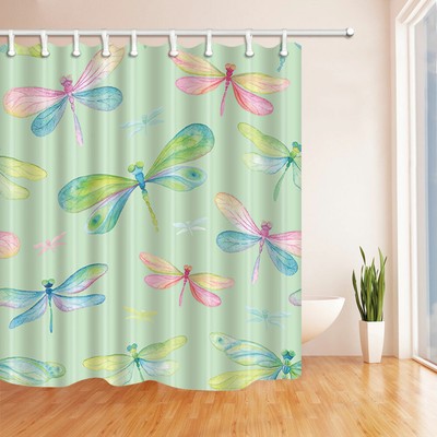 Colored Dragonfly Shower Curtain Bathroom Decor Waterproof Fabric