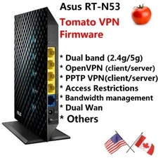 Asus RT-N53 Dual band Wireless N600 Router with Tomato OpenVPN and PPTP VPN