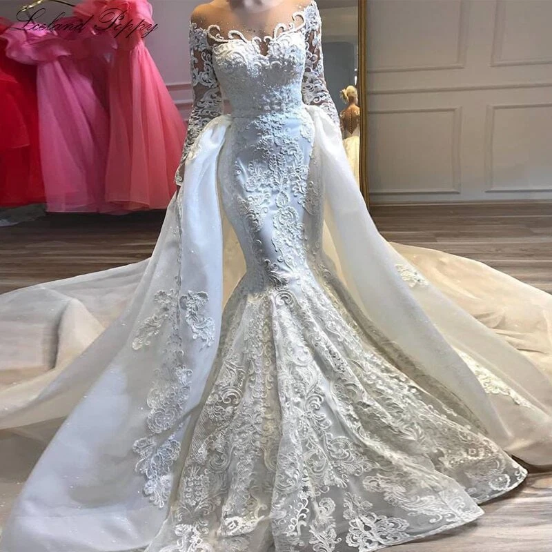 Scoop neck long sleeve wedding best sale dress