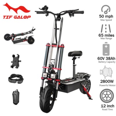 5600W 60V 38AH 50 MPH Folding Electric Scooter Adult Dual Motor 12