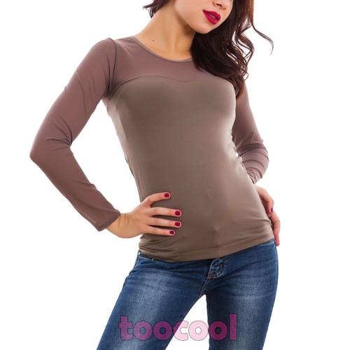 Maglia donna maglietta velata trasparente elegante maniche lunghe nuova  QDZ9236B | eBay
