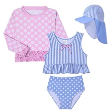 Lilian & Gema 4-Piece Baby Toddler Girl Swimsuit Set - Tankini & Rash Guard G...