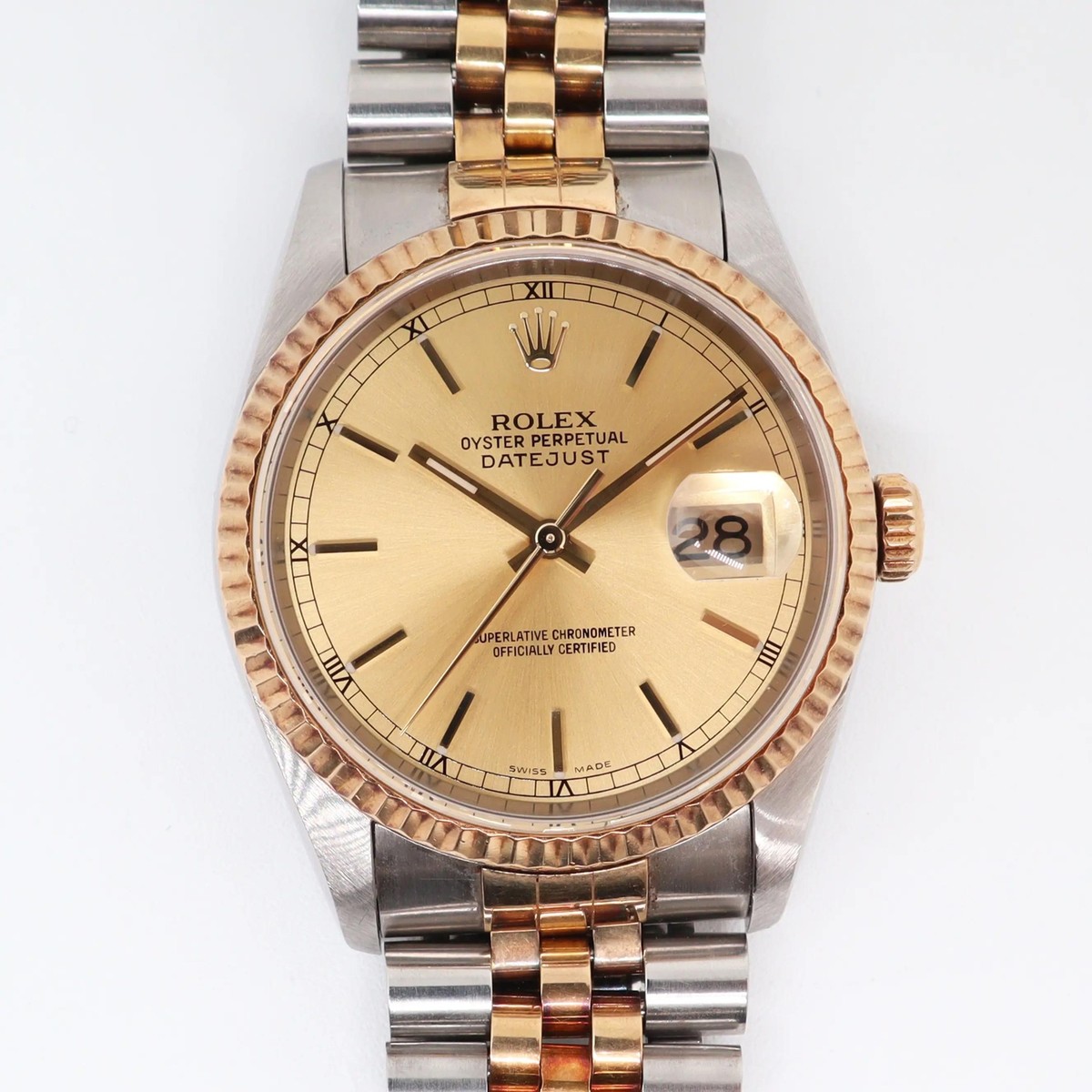 Rolex デイトジャスト 16233 1990s オリジナル 1990's Rolex 16233 Datejust 36mm No Holes Case Champagne 18K