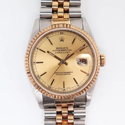 Rolex デイトジャスト 16233 1990s オリジナル 1990's Rolex 16233 Datejust 36mm No Holes Case Champagne 18K