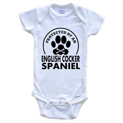 Protected By An English Cocker Spaniel Funny Dog One Piece Baby Bodysuit