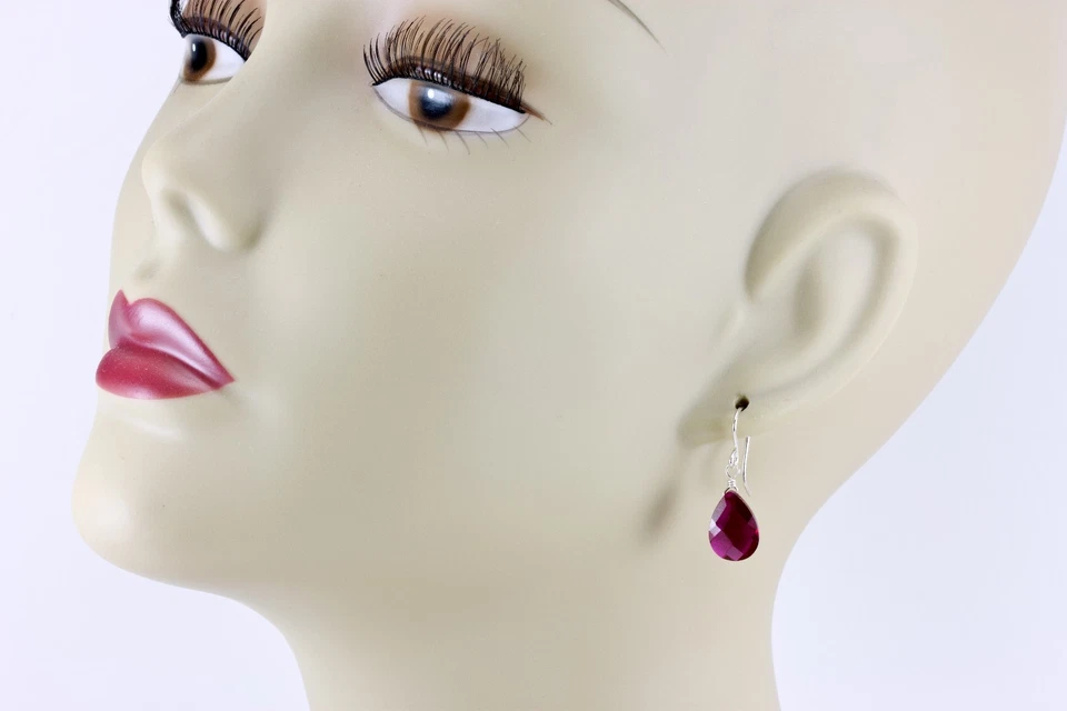 Pendientes de circonita cúbica de oro de 14k rojo rubí simulado circonita esterlina facetada lágrima Foto 4 de 4