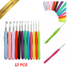 Crochet Hooks Soft Handle 12 PCS Set Needles Knit Yarn Weave Craft Aluminum