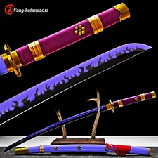 ONE PIECE 海贼王 Katana Purple Hamon Sharp Japanese Samurai Anime Sword 1060 Steel