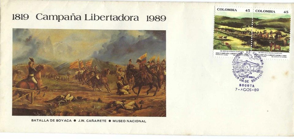 HISTORICAL BOYACA BRIDGE,-  POSTAL- STAMPS. COVER/89  TUNJA ARMS- COLOMBIA - Image 3 of 4