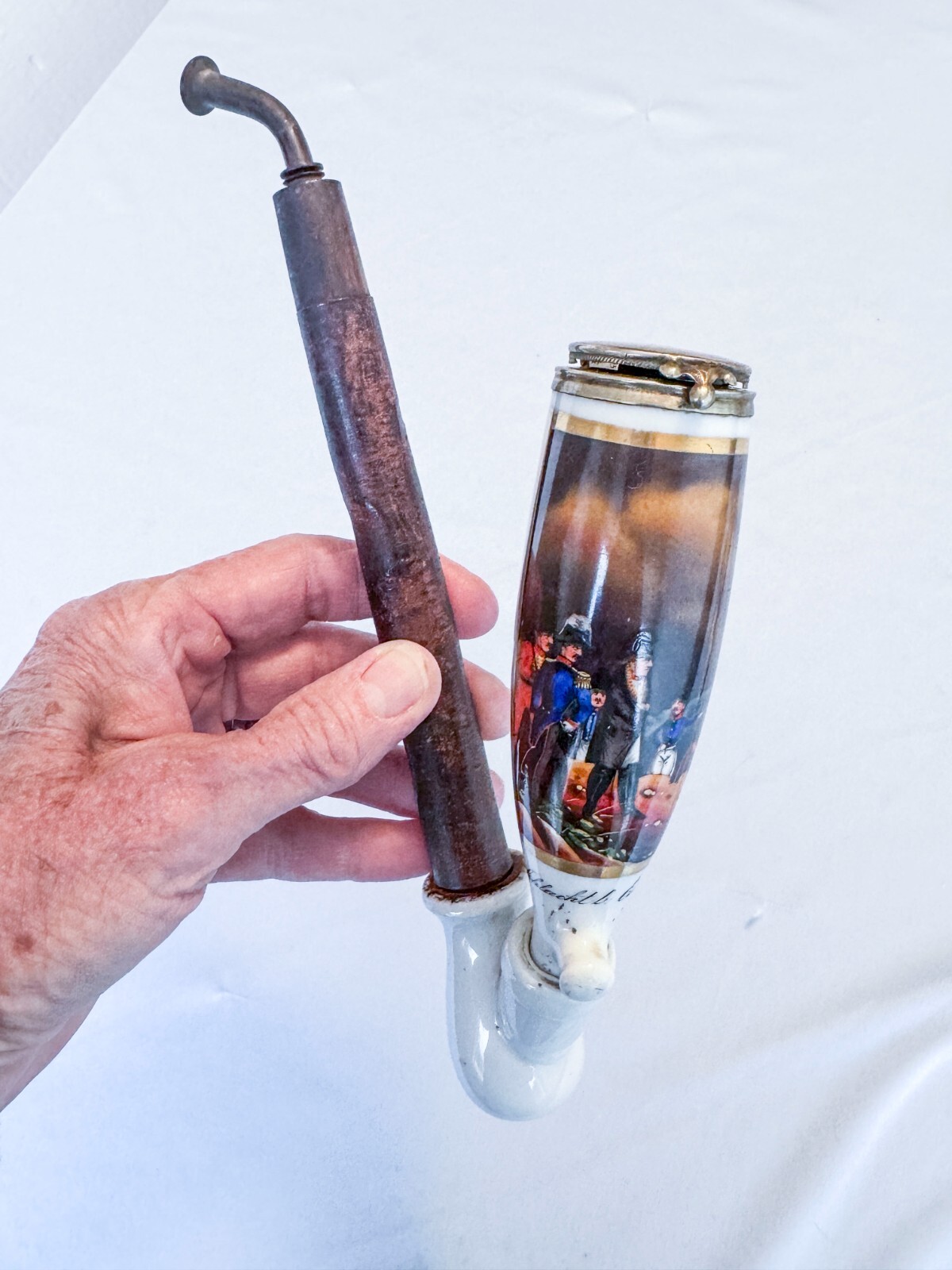 19th C Porcelain Tobacco Pipe French Emperor Napoleon Bonaparte Waterloo Battle