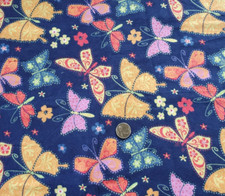 1 Yd Large Whimsical Butterflies Flowers Flannel Sewing Quilt Fabric