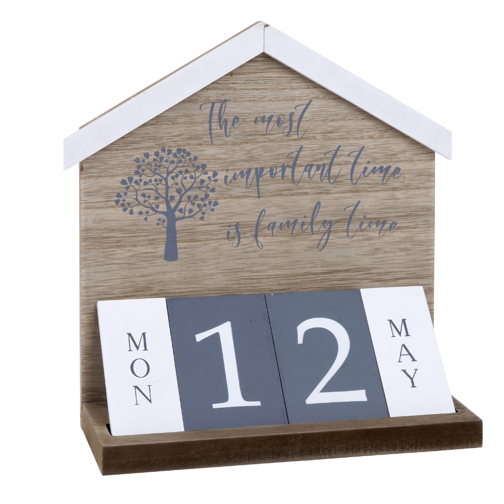 Family Tree Wooden Everlasting Perpetual Calendar Large Desktop Shabby Chic