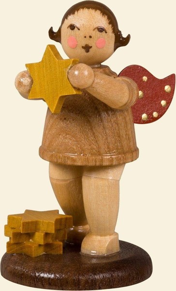 SternfäNgerengel Mit Krone / Natur HöHe 6,5Cm NEU Holzengel Weihnachtsengel Holz-image