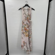 Leith Floral Wrap Midi Dress XS Baby Pink Sleeveless Tie Waist Fairy High Low