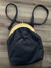 Clamshell Clasp Closure Vintage 50  s-60  s Navy Leather Handbag/purse