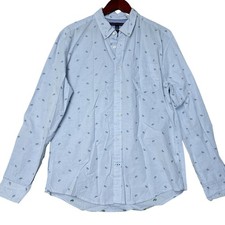 Tommy Hilfiger Men's L Embroidered Long Sleeve Button Down Shirt Blue i2067