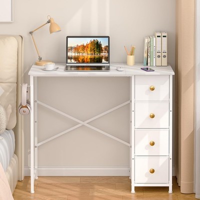 Small White Desk with Drawers for Bedroom, 35.4 Inch Girls Teens Student Writ...