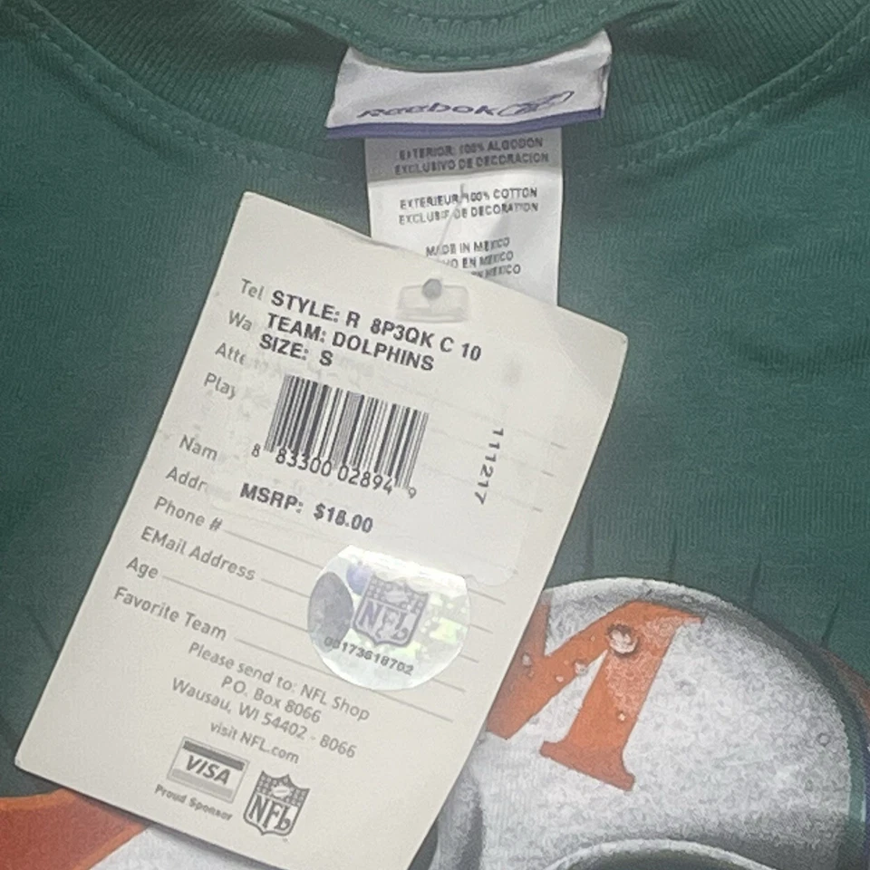 Camiseta De Colección Y2K-NFL Miami Dolphins Reebok - Logo Gráfico - Juvenil Pequeña - Nueva Con Etiquetas Foto 4 de 4