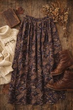 Vintage Orvis Paisley Silk Skirt Midi Pleated Boho Academia Cottagecore Size 14
