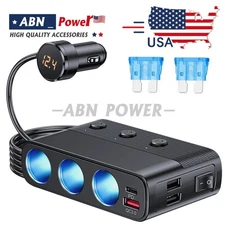 3-Way Car Cigarette Lighter Socket Splitter, 7 in 1 Power Adapter, Quick Charge