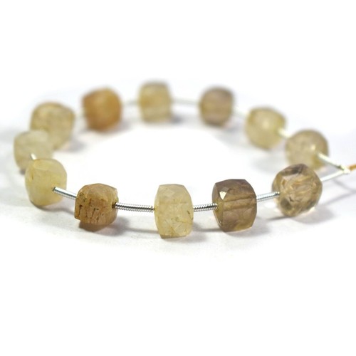AAA+ Genuine Golden Rutile Faceted Cube Box Untreated Gemstone 6" Loose Beads - Picture 5 of 9