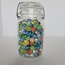 Vintage Marbles In Quart Size Atlas E-Z Seal Mason Jar 2.6lb