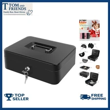 Sturdy Metal Cash Lockbox with 5-Compartment Tray - Secure 9.84" x 7.87" Utility