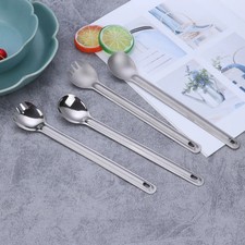 Outdoor Titanium Alloy Tableware Fork Spoon Set Camping Long Handle Portable Cof