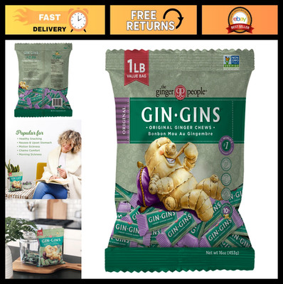 Natural Ginger Chews - Original Flavor, Individually Wrapped, 1 lb Bag - Healthy