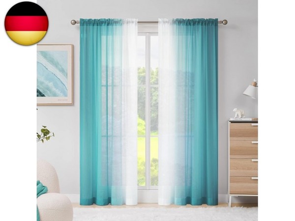 Melodieux Ombre Gardinen Wohnzimmer Blau GrüN - Voile VorhäNge Mit KräUselband 2-image