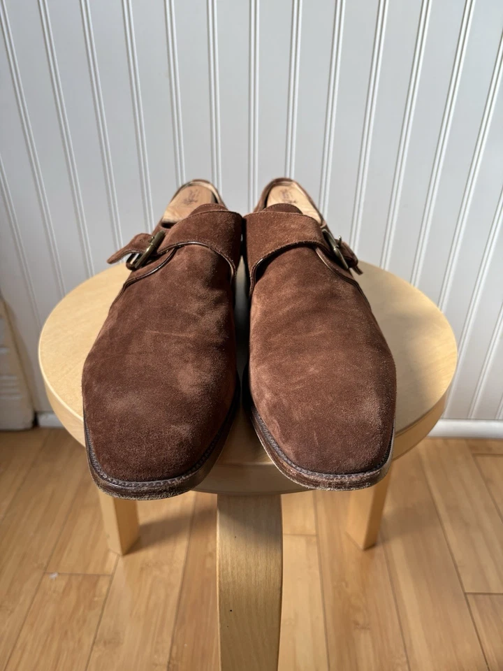 Mocasín Ralph Lauren Etiqueta Púrpura Darnell Marrón Gamuza Monje Correa Talla 12 D Italia Foto 2 de 4