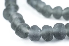 Charcoal Grey Rondelle Java Recycled Glass Beads 11mm Indonesia Sea Glass Disk