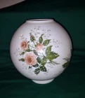 Vtg 9" Tall Milk Glass Ball Lamp Shade Globe GWTW Pink Floral ROSES 4" Fitter