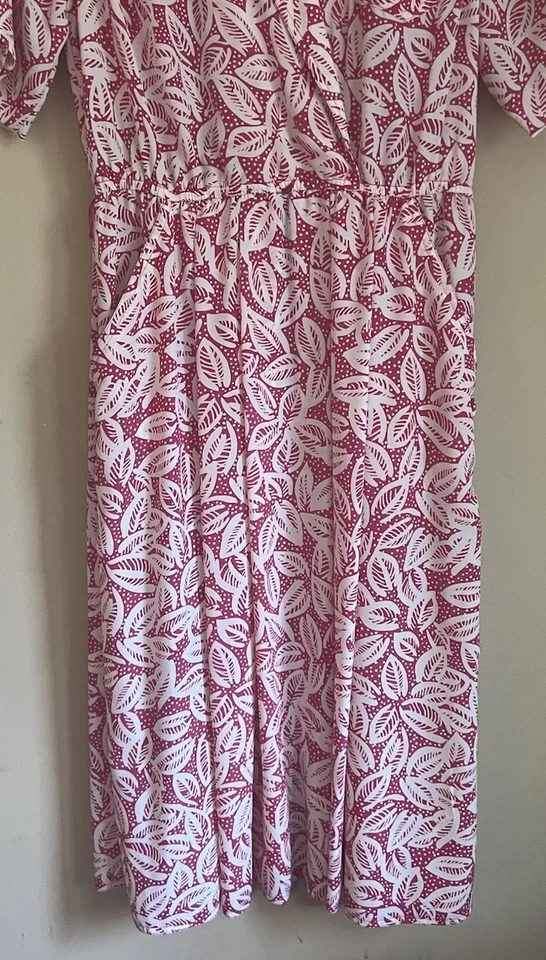 Vestido Camisa Vintage Rosa Blanco Hoja 12P Secretaria Leslie Fay Abuela Años 90 Foto 4 de 4