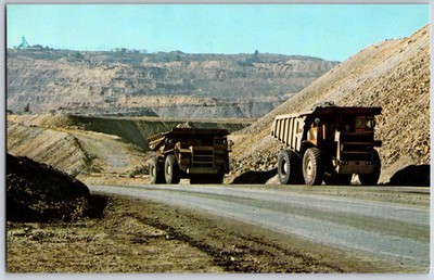 DUMP TRUCKS at BERKELEY PIT Butte Montana Vintage Postcard Copper Mining
