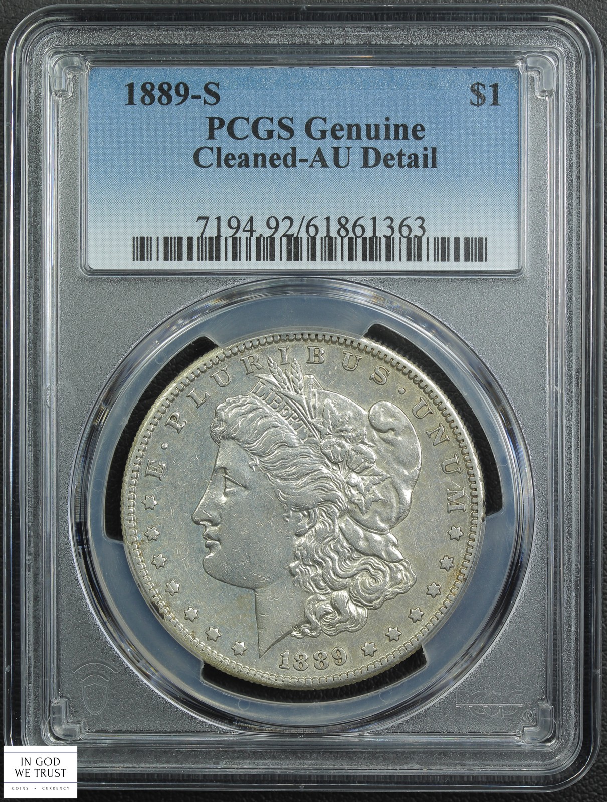 1889 S Morgan Silver Dollar $1 PCGS AU Detail - Cleaned (ALMOST UNCIRCULATED)