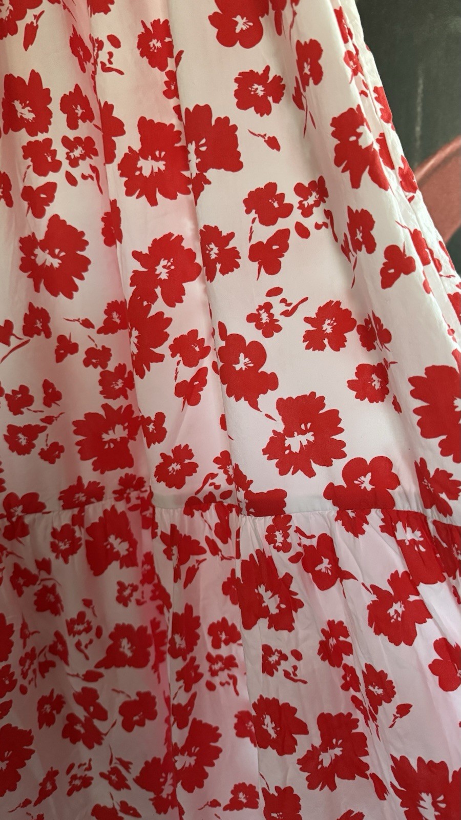 ZARA ECRU TRINNY SMOCKED RED WHITE MIDI SHIRRED  FLORAL PRINT POPLIN DRESS L image 5