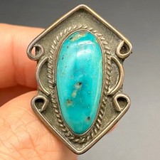 Vintage Navajo Native Turquoise Silver Ring Size 8
